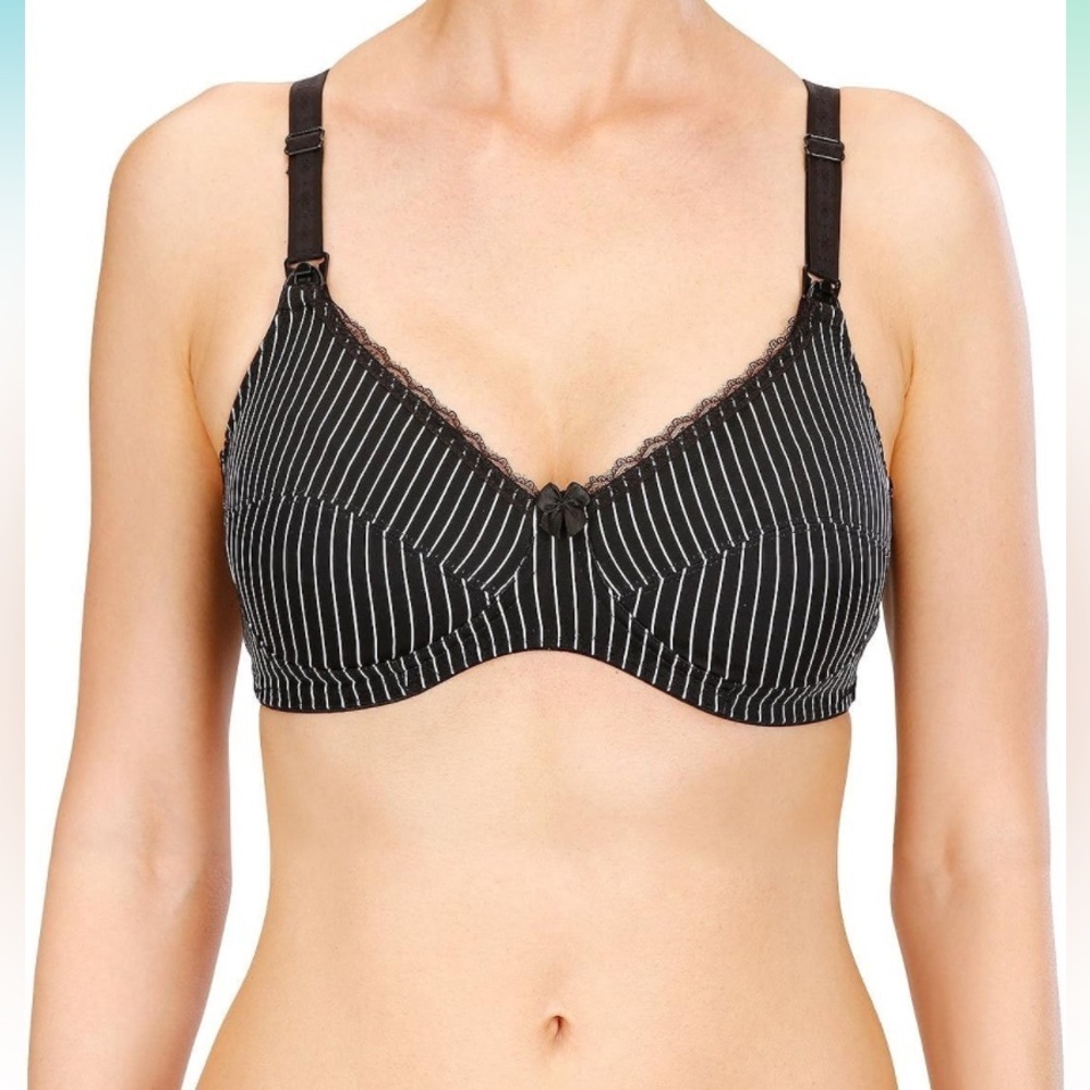 Women’s‎ Naturana black and white striped non wire stretchy nursing bra size 36D